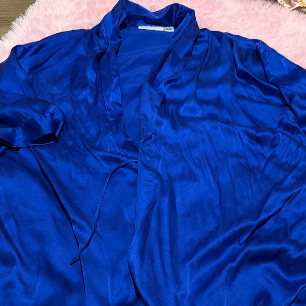 Maidenform Cobalt Satin Lounge Robe Jacket 100% silk - missing tie